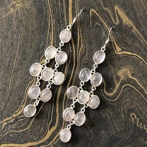 Natural Rose Quartz <b>Dangle</b> <b>Earrings</b> 925 Sterling <b>Silver</b> Multi Drop Gemstone <b>Earrings</b> for Women Wear Any Occasion - Product Image 3