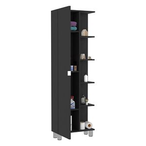 Mobiletto angolare Womppi a porta singola con cinque ripiani aperti, finitura nero wengue, per bagno - Product Image 4