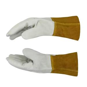 Leather Work <b>Gloves</b> White Palm Yellow Cuff 14 Inch Heat Resistant Anti-Heat Safety <b>Gloves</b> - Product Image 4
