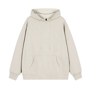 Sweat à capuche unisexe blanc surdimensionné avec poches, en tricot uni, coupe confortable, tissu doux et épais - Product Image 3