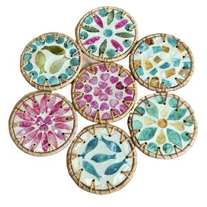 Handmade Natural Rattan Inlay <b>Woven</b> Drink <b>Coasters</b> Cup Mat Table Decor Plate TUYET DUNG Classic Flower Made in Vietnam - Product Image 1