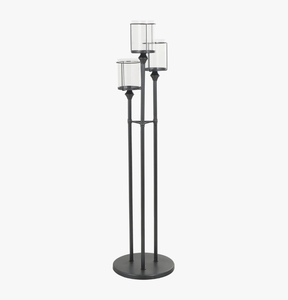 Black Metal Handmade Eco-Friendly Floor Candle Holder 3 Glass <b>Hurricanes</b> Tall Stand Candelabra Floor <b>Lantern</b> Pillar Candles Home - Product Image 2