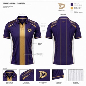 Maillot de cricket pour homme, violet et or, performance premium, polyester et élasthanne, imprimé, séchage rapide, uniforme d'équipe, chemise avec empiècements en mesh - Product Image 6