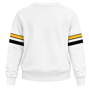 White Women Crew Neck Sweatshirt Greek Letter 1922 Graphic <b>Long</b> Sleeve Pullover <b>Top</b> with Gold <b>Black</b> Sleeve Stripes Casual - Product Image 3
