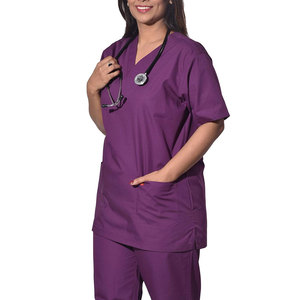 Purple Unisex <b>Scrub</b> <b>Tops</b> Short Sleeve V-Neck Medical Uniforms With Pockets Hospital Use - Product Image 6