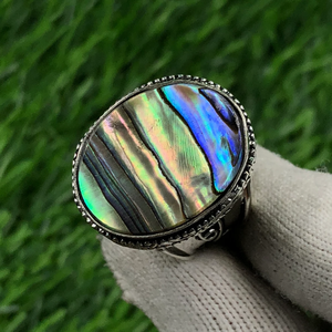 Vintage Cocktail Ring With Iridescent <b>Shell</b> Inlay 925 Silver Bezel Setting Unisex Everyday Wear - Product Image 3
