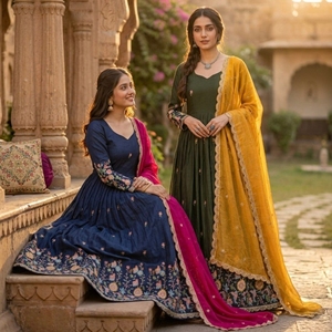 Nueva Colección de Vestidos Anarkali con Bordado Zari, Salwar Kameez de Seda para Bodas y Fiestas, Modelo Fancy - Product Image 3