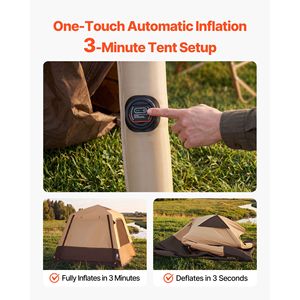 Tenda Gonfiabile per 4 Persone con Pompa Ricaricabile, Tubi d'Aria in TPU, 5 Grandi Finestre a Rete, Portatile, Facile da Montare, in Tessuto Oxford - Product Image 2