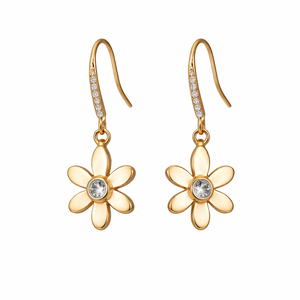Pendientes Colgantes Vintage para Mujer con Diamantes de Laboratorio, Corte Redondo, Estilo Flor, Joyería de Oro Sólido de 10K y 14K, Pendientes de Pétalos de Flor - Product Image 1