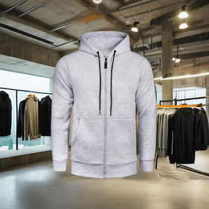 100% Cotton Custom Printed Men's Full Sleeves Winter <b>Zippered</b> Fleece <b>Hoodies</b> Hooded Collar Pocket Solid Pattern Quick Dry - Product Image 1