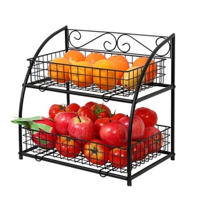 <b>Large</b> decorative metal fruit <b>basket</b> for stylish kitchen countertop storage with modern airy design and sturdy build - Product Image 1