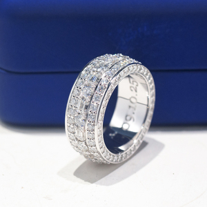 <b>Mens</b> Moissanite 925 <b>Silver</b> <b>Ring</b> Iced Multi Row Band Luxury Statement Wedding Fashion <b>Ring</b> - Product Image 5