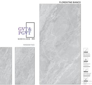 FLORENTINE BIANCO 9mm Azulejos de porcelana pulida 600x1200MM / 24X48 Diseño clásico moderno Azulejos de ladrillo refractario Premium Certificado-CE - Product Image 1