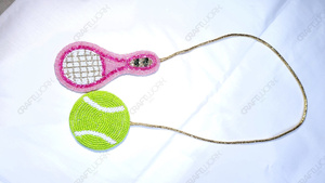 Wholesale Handmade Tennis Racket and Ball Beaded <b>Bag</b> <b>Charm</b> Luxury Sports Keychain Seed Bead Purse <b>Charm</b> OEM ODM Private Label - Product Image 3