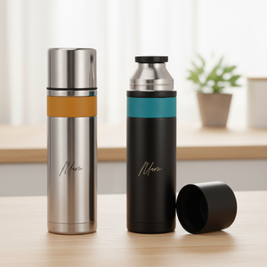 Thermos en acier inoxydable de qualité supérieure 1L avec revêtement céramique gris et tasse, isolation chaud/froid 6 heures, design classique - Product Image 1