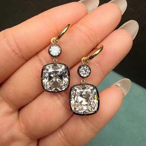 14K Yellow Gold Cushion Cut Lab Grown Diamond Hoop Earrings 5.0 CT Each <b>Large</b> Statement Diamond Hoops Luxury Bridal Jewelry <b>Gift</b> - Product Image 1