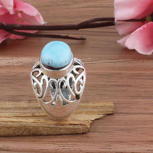 แหวนแต่งงานวินเทจเงินแท้ 925 ประดับพลอยลาริมาร์สีน้ำเงินสำหรับผู้หญิง แหวนสไตล์โบโฮ ขายส่ง - Product Image 4