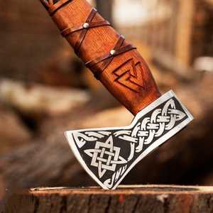 Handmade Custom High Carbon Steel Viking <b>Axe</b> Hand Carved Hatchet Fine Leather Sheath DIY Grade Outdoor Camping Tool THEWIZ - Product Image 1