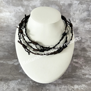 Reliance Leather Cord Handmade Round Barbed Wire Fencing Charm Necklace Jewelry Findings DIY Craft - Product Image 6