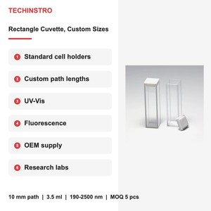Cuvette rectangulaire en quartz, chemin de lumière 10 mm, 3,5 ml, 2 ou 4 côtés transparents, tailles personnalisées OEM, marque TECHINSTRO avec couvercle en PTFE - Product Image 3