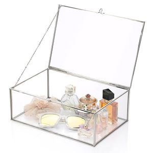Rectangular Glass Storage Box With Metal Frame For Jewelry Organizers And Decorative Use - Product Image 4