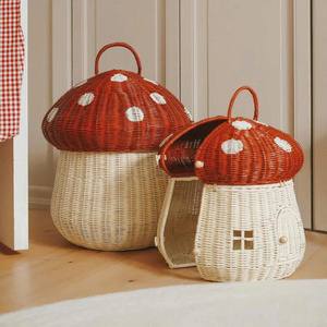 Foldable Rattan Mushroom House Kids Toy Storage Basket Montessori Playroom Storage Organizer Handmade Natural Wicker Nursery - Product Image 3