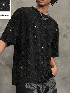 เสื้อยืดโอเวอร์ไซส์สีดำประดับคริสตัลวิบวับ สไตล์ฮิปฮอป สตรีทแวร์ สำหรับผู้ชาย - Product Image 2