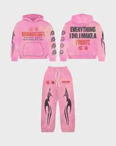 Conjunto Deportivo Rosa Tie Dye Brandstate Profit Dept |   Todo lo que hago, lo hago con ganancias: Sudadera con capucha y pantalones con cremallera |   Conjunto de Ropa Urbana - Product Image 1