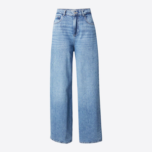 Pantalon évasé ample pour femme en jean de coton de haute qualité, taille haute, coupe large, bleu délavé vintage - Product Image 5