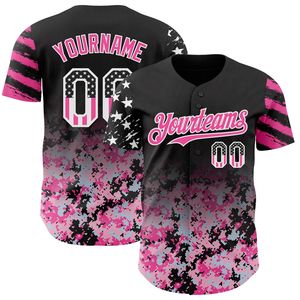Maillot de baseball personnalisé noir avec drapeau américain, camouflage blanc-rouge dégradé, étoiles et rayures numériques, bicolore, authentique, 100% polyester, col en V - Product Image 6