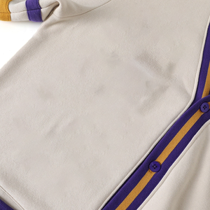 Custom Omega Neutral Fraternity <b>Cardigan</b> Men's Off White 100% Cotton Fleece Sweater Purple Gold Stripe Greek Wholesale Buyers - Product Image 6
