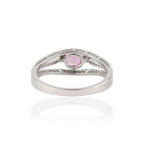 Bague de fiançailles triple couche personnalisée OEM ODM en saphir rose et diamant, or blanc 14 carats véritable, bijoux en gros les plus vendus - Product Image 6