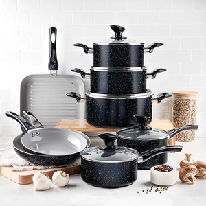 Professional Non Stick <b>Cookware</b> Set Including Deep Fry Pans Sauce Pots Stock Pots And Glass Lids Durable Aluminum Body - Product Image 4