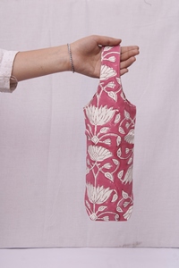 Cotton Bottle Bag Hand Block Print Water Bottle Holder Reusable Fabric Bottle Carrier Eco Friendly Gift Bag. - Product Image 6