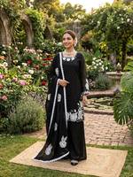 Ensemble palazzo en soie Fendy brodé noir et rouge pour femme, style indien traditionnel, longueur ras du sol, tenue de mariage, style Inde Pakistan