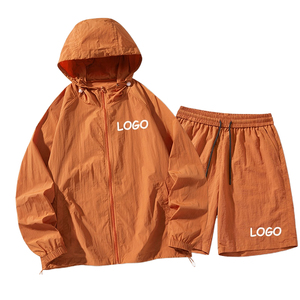 Conjunto de Chaqueta Cortavientos con Capucha Naranja para Hombre, Chaqueta Ligera de Secado Rápido y Pantalones Cortos, Ropa Deportiva Informal de Color Sólido, Atuendo de Verano - Product Image 1