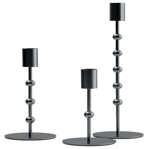Juego de 3 Portavelas Negros con Diseño de Perlas, Portavelas Vintage, Decoración Navideña, Candelabros - Product Image 3