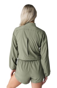 Blouson vert olive pour femme, manches longues, fermeture éclair, coupe-vent, col montant, longueur courte, idéal pour l'été - Product Image 6