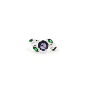 แหวนเงินชุบประดับพลอยสีม่วงอะเมทิสต์และมรกตสังเคราะห์ทรงรีมาร์คีส์ สไตล์โบฮีเมียน ทำมือ - Product Image 3