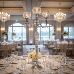 Candelabra 5 <b>Candle</b> With Crystal Stem With Decorated Crystal Drops Hotel & Wedding Entryway Decorative <b>Tall</b> Handmade Candelabra - Product Image 4