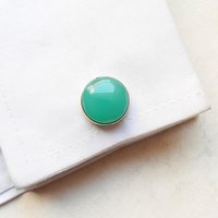 Set Manset dan Penjepit Dasi Perak Sterling 925 dengan Batu Permata Aqua Chalcedony Desainer Buatan Tangan untuk Pakaian Mewah Unisex.