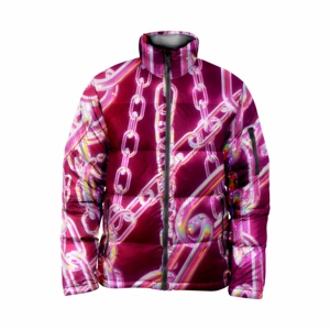 Veste matelassée unisexe longue à imprimé chaîne violette, col à capuche, fermeture éclair, coupe-vent, décontractée, hiver, polyester écologique - Product Image 1