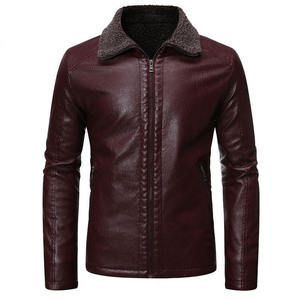 Men's Brown PU Leather <b>Jacket</b> With Faux Fur Collar Zipper Closure Windproof <b>Winter</b> Moto Style Slim Fit - Product Image 5