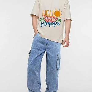 Jean baggy pour homme, pantalon en denim à taille élastique avec cordon de serrage, style streetwear décontracté, coupe ample, en mélange de coton - Product Image 4