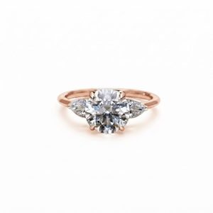 Wholesale Round & Pear Lab Grown Diamond Three Stone Style <b>Ring</b> 9K 10K 14K 18K Solid Gold <b>Proposal</b> <b>Ring</b> DEF Color VS VVS Clarity - Product Image 2