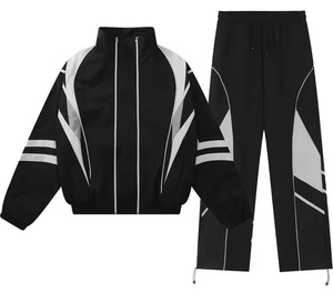 Ensemble de survêtement unisexe, veste et pantalon en polyester bicolore avec poches latérales, taille à cordon, vêtements d'automne - Product Image 5