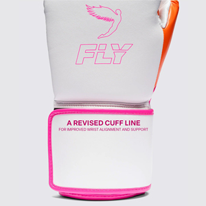ถุงมือชกมวยรุ่นล่าสุด ดีไซน์ Fly สีขาว ชมพู ส้ม สายรัดแบบปิด คุณภาพพรีเมียม หนังวัวแท้ สำหรับมืออาชีพ - Product Image 2