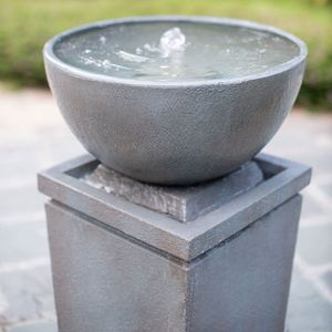 44.5\" Gray Polyresin Zen Bowl Outdoor Garden Water Fountain Relaxing <b>Bird</b> Bath and <b>Bird</b> Feeder for Lawn and <b>Backyard</b> - Product Image 6
