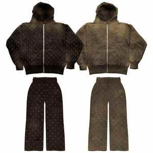 Ensemble de survêtement à capuche à motif de points, sweat-shirt zippé et pantalon de survêtement à taille élastique, tenue décontractée d'automne - Product Image 2
