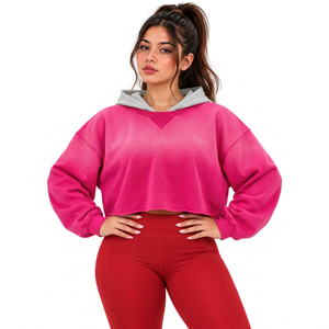Sudadera Corta Personalizada de 380GSM al por Mayor para Marcas de Ropa Femenina, Minoristas de Moda en EE. UU., Suministro de Felpa Francesa - Product Image 6